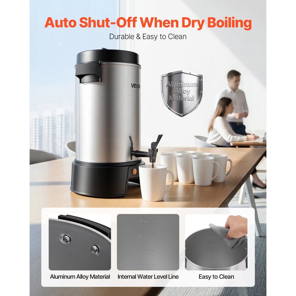 VEVOR Urna de Café 6,3 L para 42 Tazas a la Vez Cafetera Comercial 1190 W, Preparación Rápida, Con Grifo Antigoteo, Control Automático de Temperatura, 84°C-94°C, Para Catering, Fiestas, Restaurantes