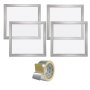 Kit de serigrafía VEVOR con cuatro marcos de aluminio y un rollo de cinta para proyectos de impresión precisos.