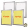 cuatro pantallas del kit de serigrafía VEVOR con marcos de aluminio, dos amarillos y dos blancos.