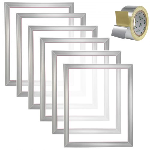 VEVOR Marco de Pantalla de Seda 6 Piezas Marcos de Serigrafía de Aleación de Aluminio 50,8 x 61 cm Kit de Serigrafía con Malla 110, Malla de Nylon de Alta Tensión y Cinta de Sellado para Camisetas