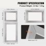 Especificaciones del producto, dimensiones y recuento de malla del kit de serigrafía VEVOR para marcos de impresión.