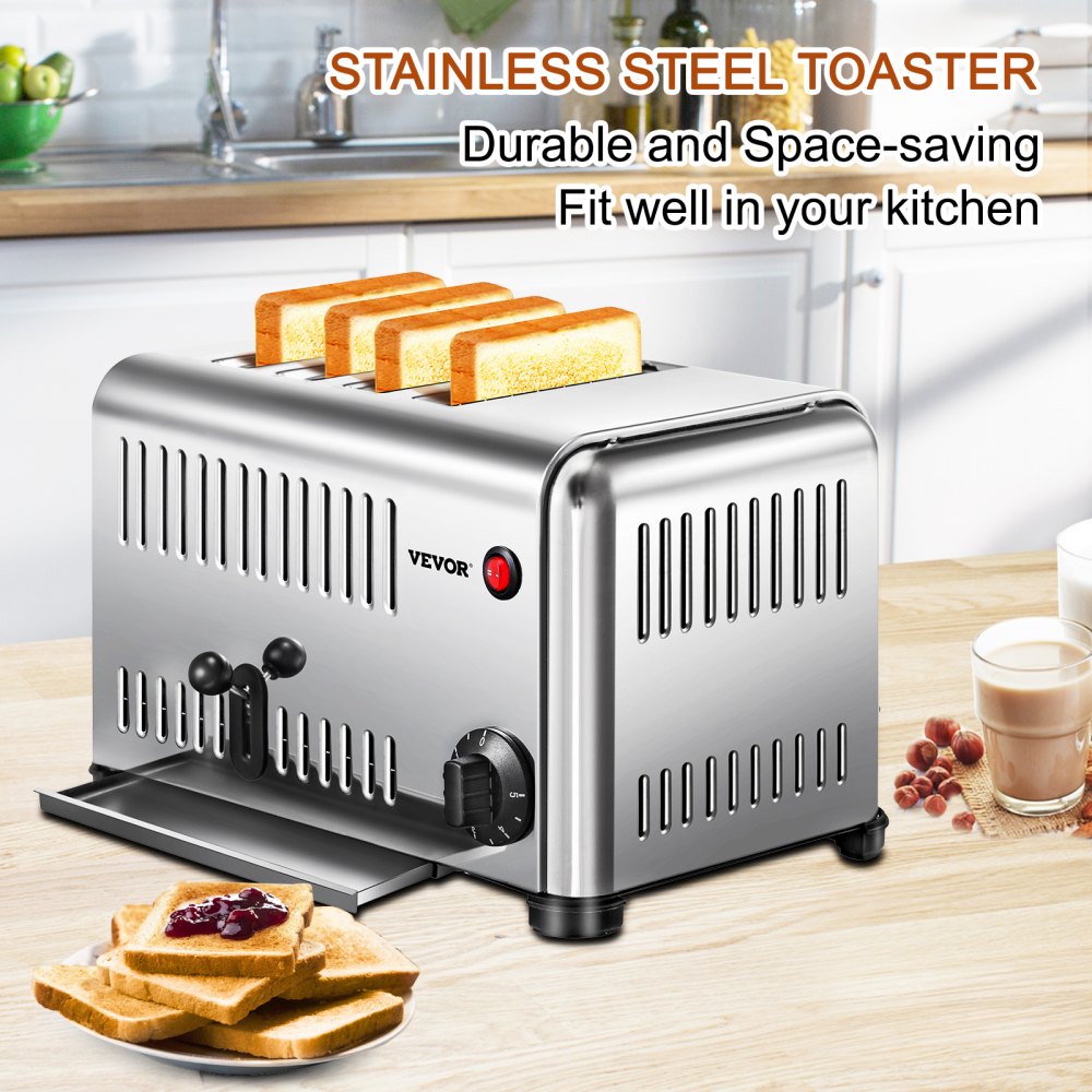 Vevor 28 Mm Tostadora Eléctrica De Pan 4 Rebanadas Con Ranur Acero Inoxidable