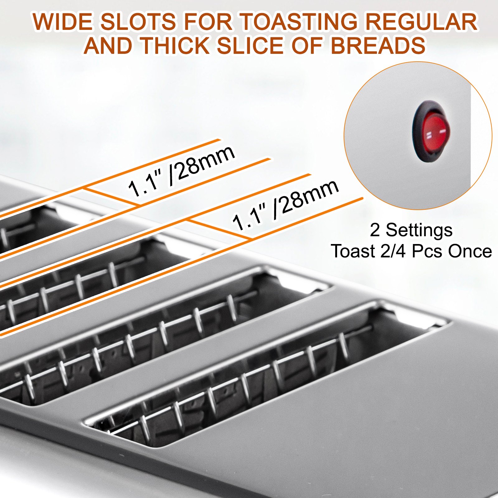 Vevor 28 Mm Tostadora Eléctrica De Pan 4 Rebanadas Con Ranur Acero Inoxidable