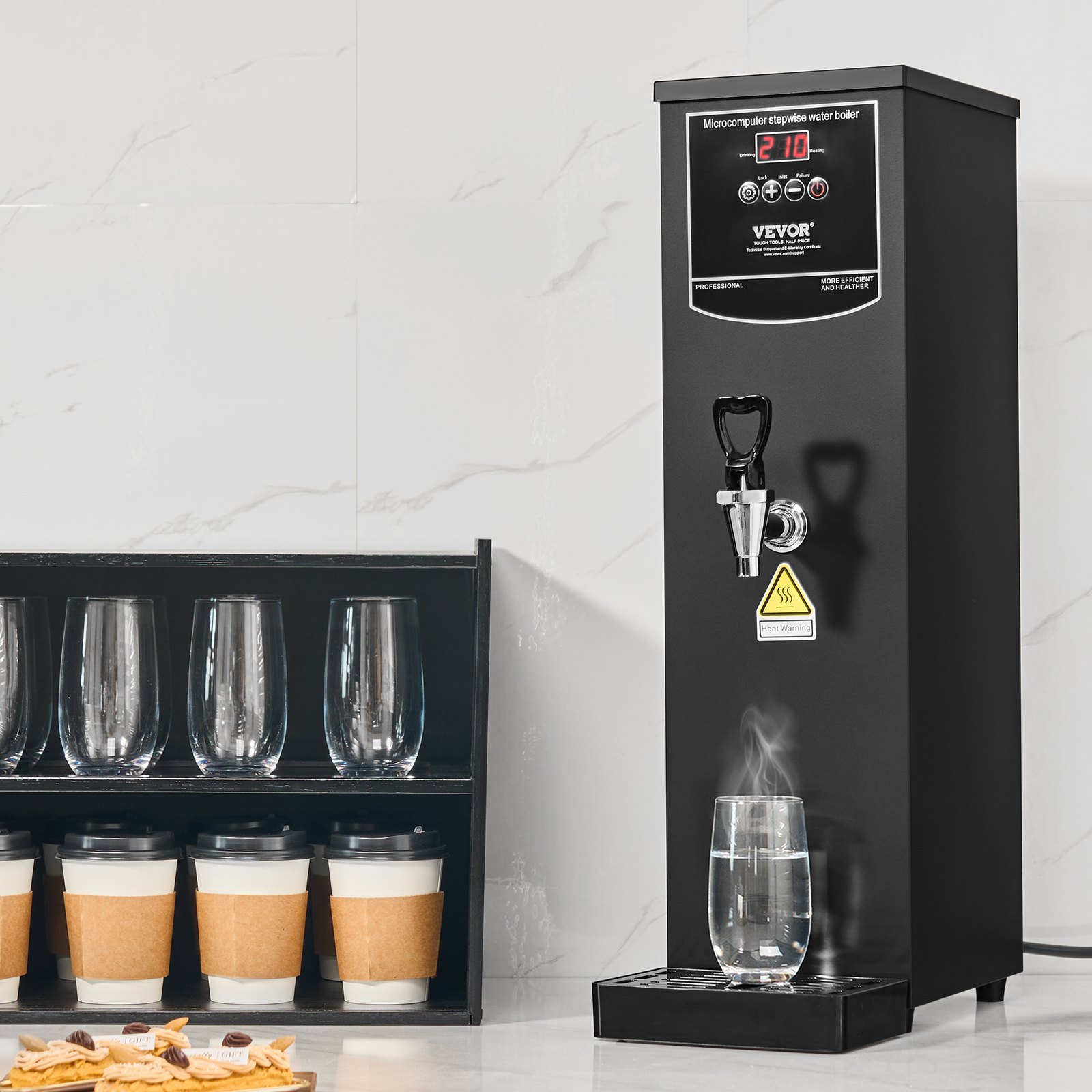 VEVOR Calentador de Agua Comercial 15 L, Dispensador Eléctrico de Agua Caliente 1500 W, 50 L por Hora, con Tubo Calefactor de Acero Inoxidable 316, para Cafeterías, Restaurantes, Hoteles, Oficinas