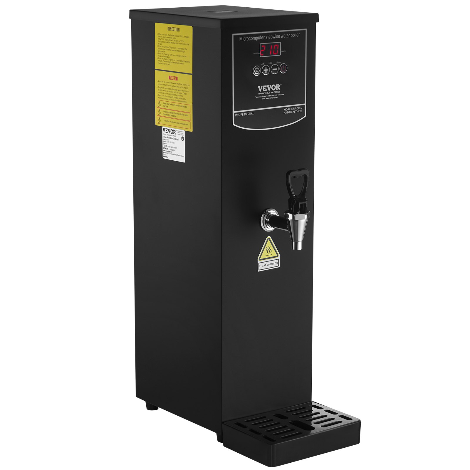 VEVOR Calentador de Agua Comercial 15 L, Dispensador Eléctrico de Agua Caliente 1500 W, 50 L por Hora, con Tubo Calefactor de Acero Inoxidable 316, para Cafeterías, Restaurantes, Hoteles, Oficinas