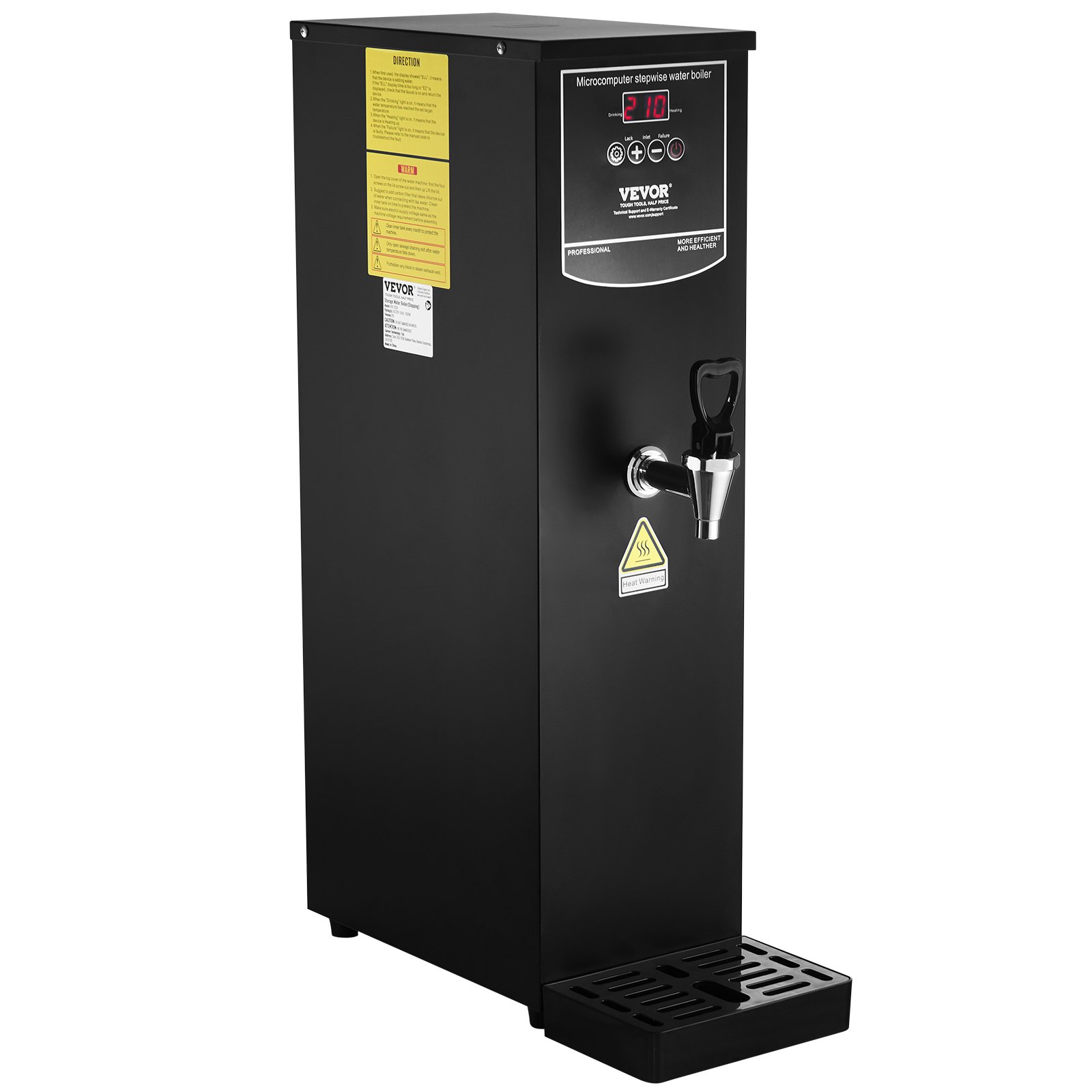 VEVOR Calentador de Agua Comercial 20 L, Dispensador Eléctrico de Agua Caliente 1500 W, con Tubo Calefactor de Acero Inoxidable 316, 50 L por Hora, para Cafeterías, Restaurantes, Hoteles, Oficinas