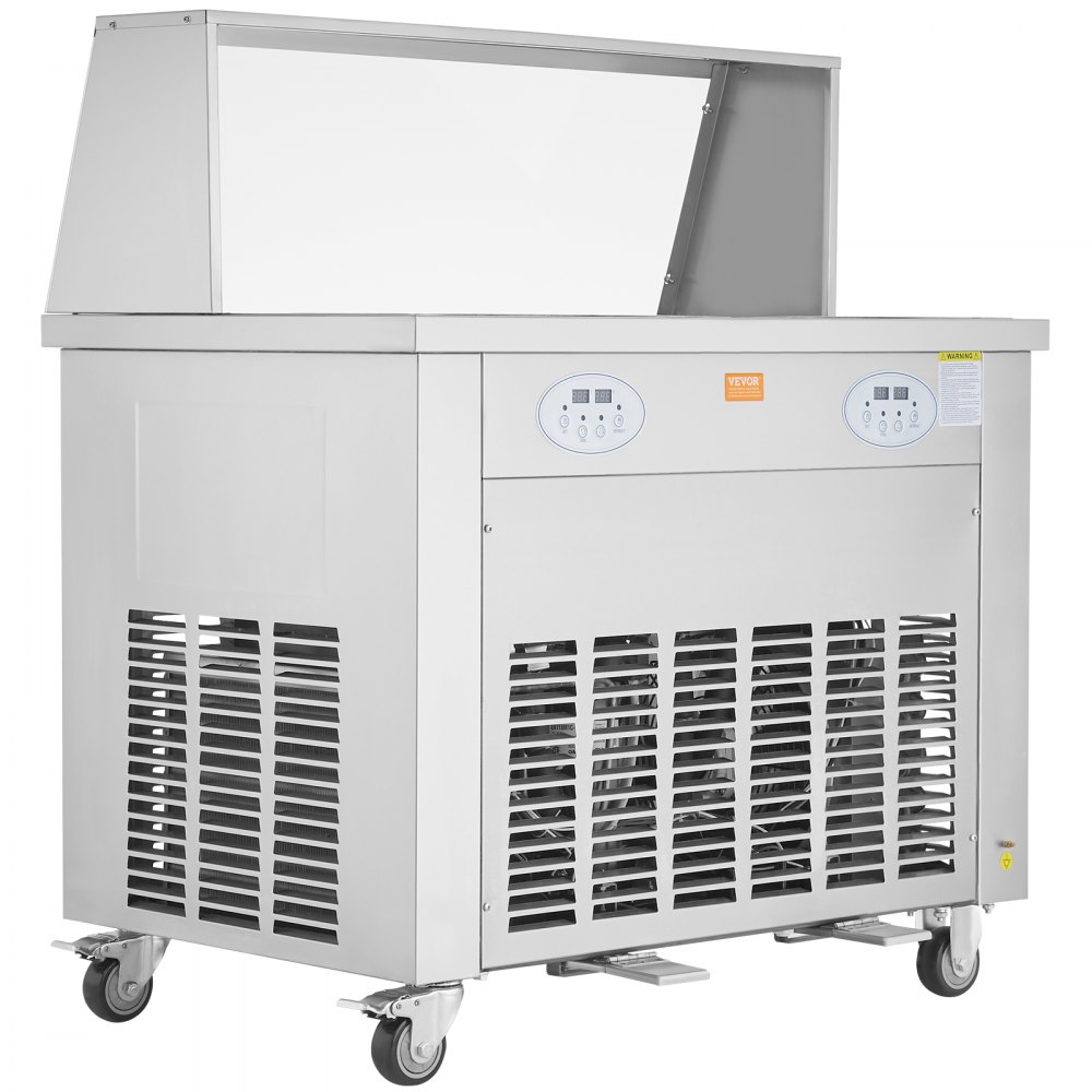 VEVOR Máquina de Laminados de Hielo con 2 Bandejas de 38x38 cm Plancha de Hielo Laminada Comercial de Acero Inoxidable Máquina de Laminación de Hielo con Compresor y 4 Raspadores para Confiterías