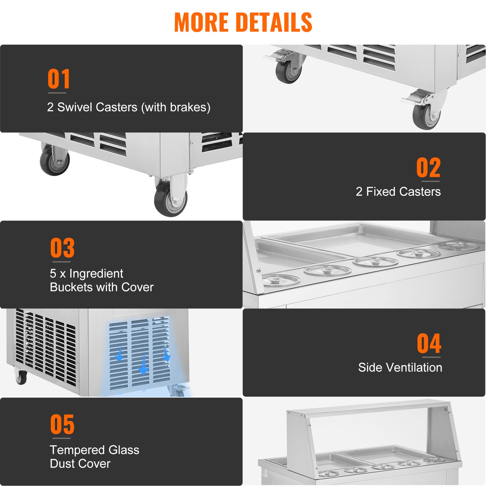 VEVOR Máquina de Laminados de Hielo con 2 Bandejas de 38x38 cm Plancha de Hielo Laminada Comercial de Acero Inoxidable Máquina de Laminación de Hielo con Compresor y 4 Raspadores para Confiterías