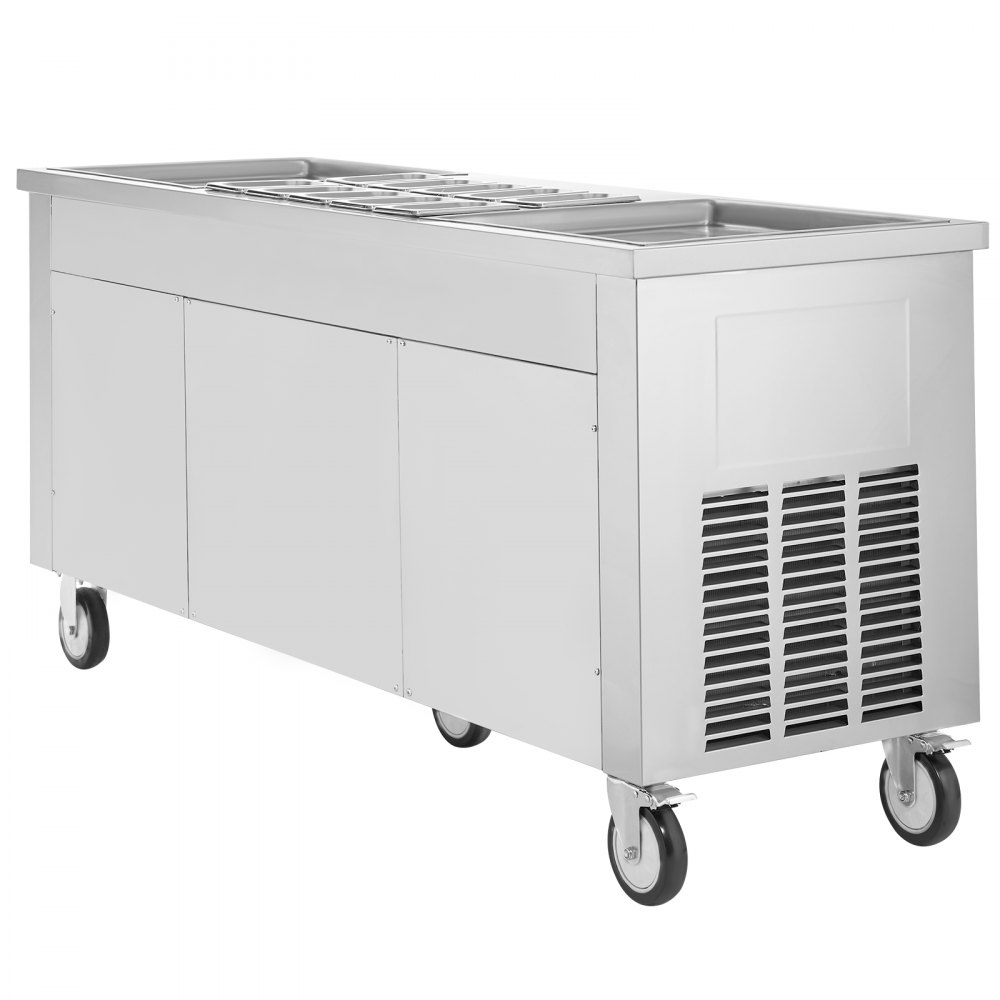 VEVOR Rollable Machine for Deep-Fried Ice Rolls, 2 pcs. 45 x 45 cm Square Pans for Deep-Frying Ice Cream, Commercial Ice Cream Machine with Compressor and 4 Scrapers, for Ice Cream, Frozen Yogurt