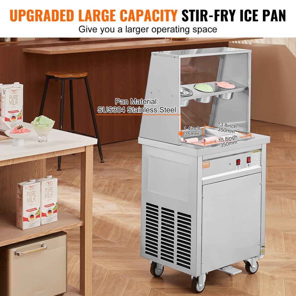 VEVOR Ice Cream Roll Deep Frying Machine, 35.4 x 35.4 cm Square Pan for Deep Frying Ice Cream, Commercial Stainless Steel Ice Cream Maker with Compressor and 2 Scrapers