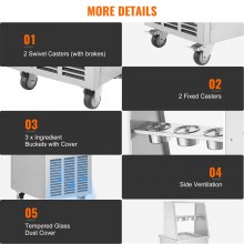 VEVOR Máquina de Hielo Enrollado 35x35x3,5 cm Plancha de Hielo Enrollado Comercial de Acero Inoxidable Máquina de Laminación de Hielo con Compresor y 2 Raspadores para Bares Cafeterías Confiterías