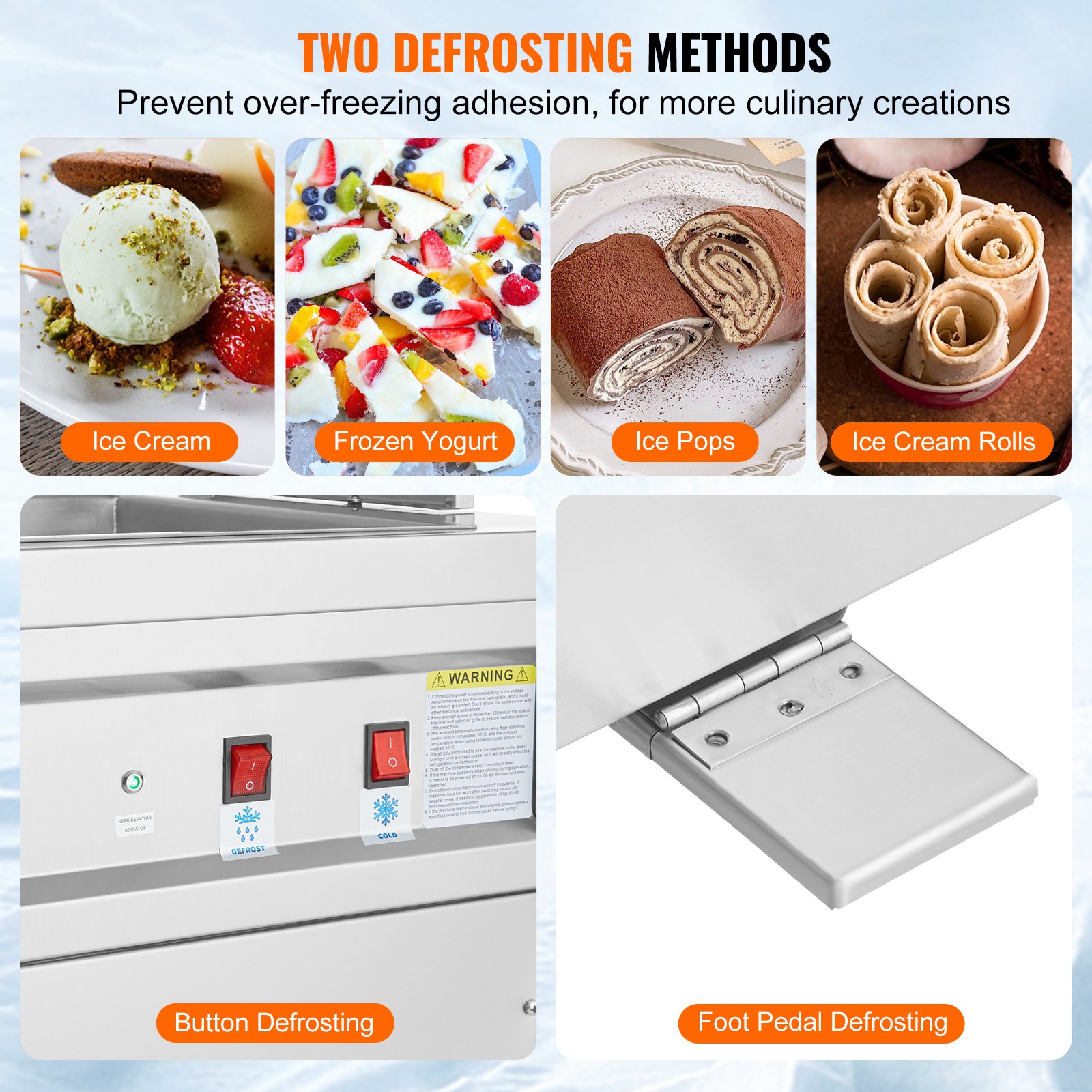 VEVOR Ice Cream Roll Deep Frying Machine, 35.4 x 35.4 cm Square Pan for Deep Frying Ice Cream, Commercial Stainless Steel Ice Cream Maker with Compressor and 2 Scrapers