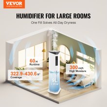 VEVOR Humidificador Comercial 9 L Vapor Frío 30-40 m² 19 x 19 x 111 cm 350 ml/h