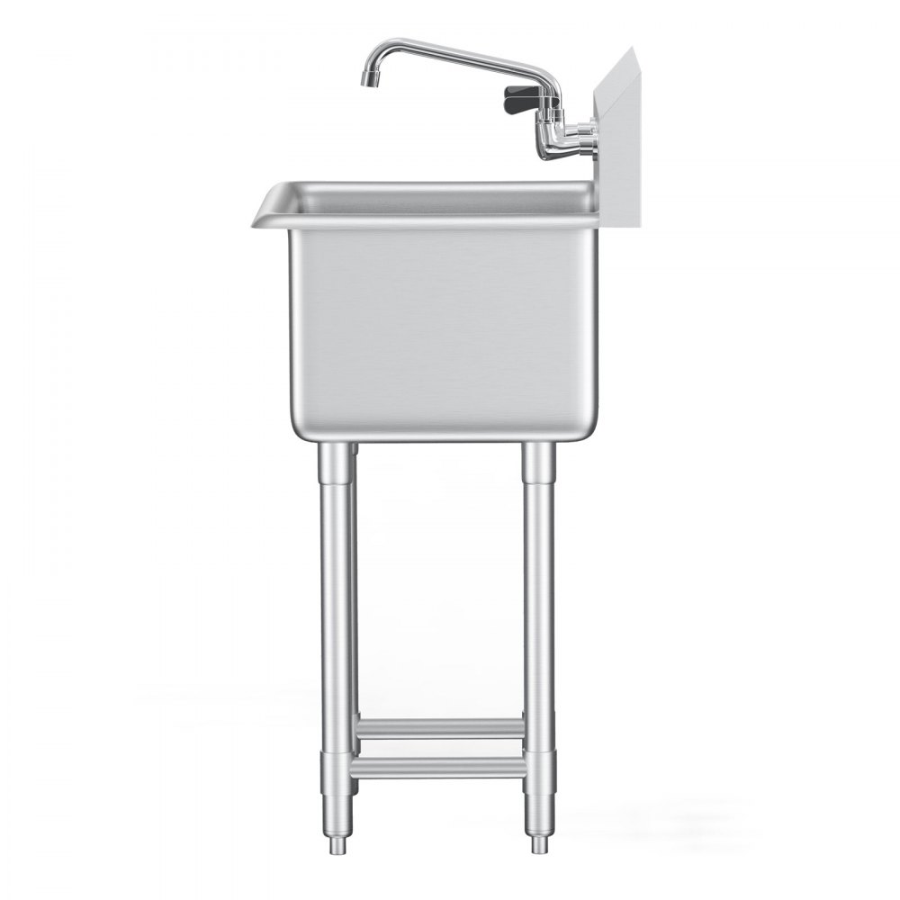 VEVOR Fregadero de Acero Inoxidable, Fregadero de Pedestal Pequeño de 1 Seno, 38x38 cm con Grifo y Patas, Fregadero Comercial para Garaje, Restaurante, Cocina, Lavadero