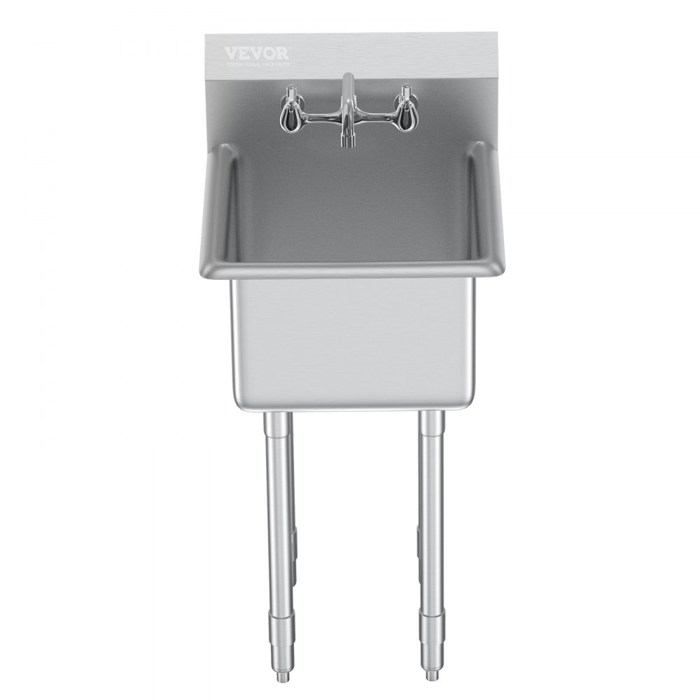 VEVOR Fregadero de Acero Inoxidable, Fregadero de Pedestal Pequeño de 1 Seno, 38x38 cm con Grifo y Patas, Fregadero Comercial para Garaje, Restaurante, Cocina, Lavadero