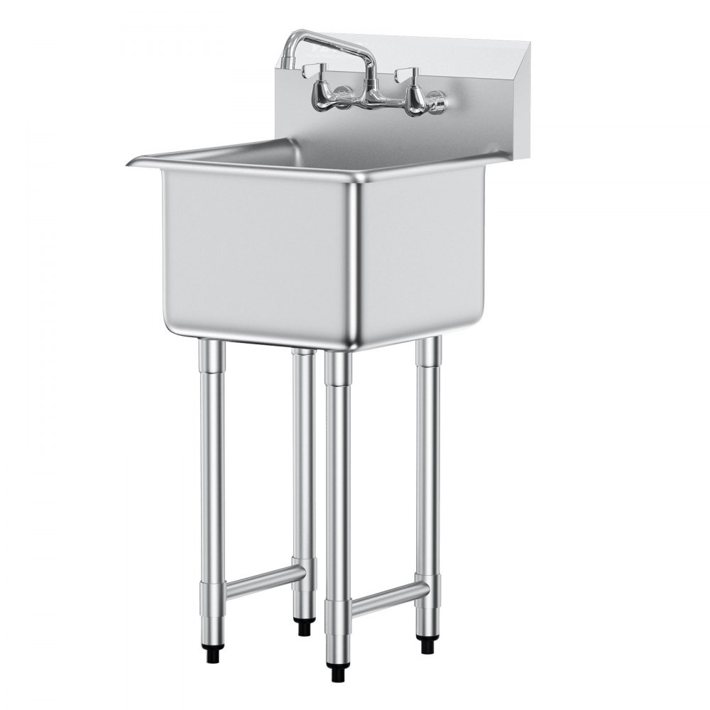 VEVOR Fregadero de Acero Inoxidable, Fregadero de Pedestal Pequeño de 1 Seno, 38x38 cm con Grifo y Patas, Fregadero Comercial para Garaje, Restaurante, Cocina, Lavadero