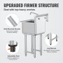 VEVOR Fregadero de Acero Inoxidable, Fregadero de Pedestal Pequeño de 1 Seno, 38x38 cm con Grifo y Patas, Fregadero Comercial para Garaje, Restaurante, Cocina, Lavadero