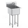 VEVOR Fregadero de Acero Inoxidable, Fregadero de Pedestal Pequeño de 1 Seno, 38x38 cm con Grifo y Patas, Fregadero Comercial para Garaje, Restaurante, Cocina, Lavadero
