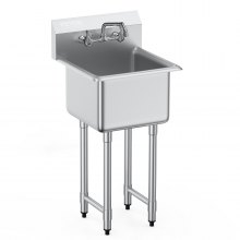 VEVOR Fregadero de Acero Inoxidable, Fregadero de Pedestal Pequeño de 1 Seno, 38x38 cm con Grifo y Patas, Fregadero Comercial para Garaje, Restaurante, Cocina, Lavadero