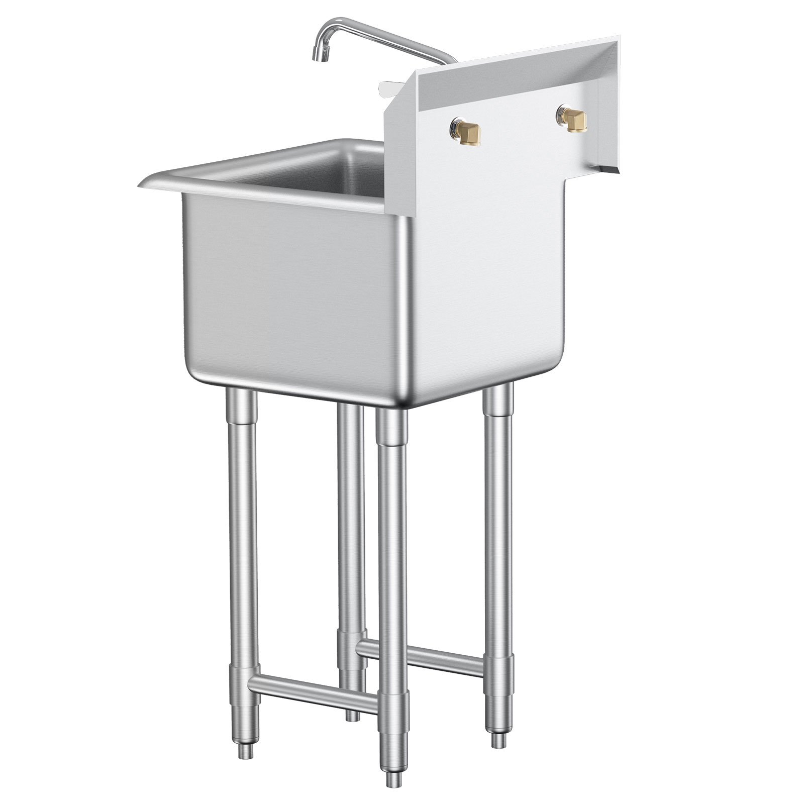 VEVOR Fregadero de Acero Inoxidable, Fregadero de Pedestal Pequeño de 1 Seno, 38x38 cm con Grifo y Patas, Fregadero Comercial para Garaje, Restaurante, Cocina, Lavadero