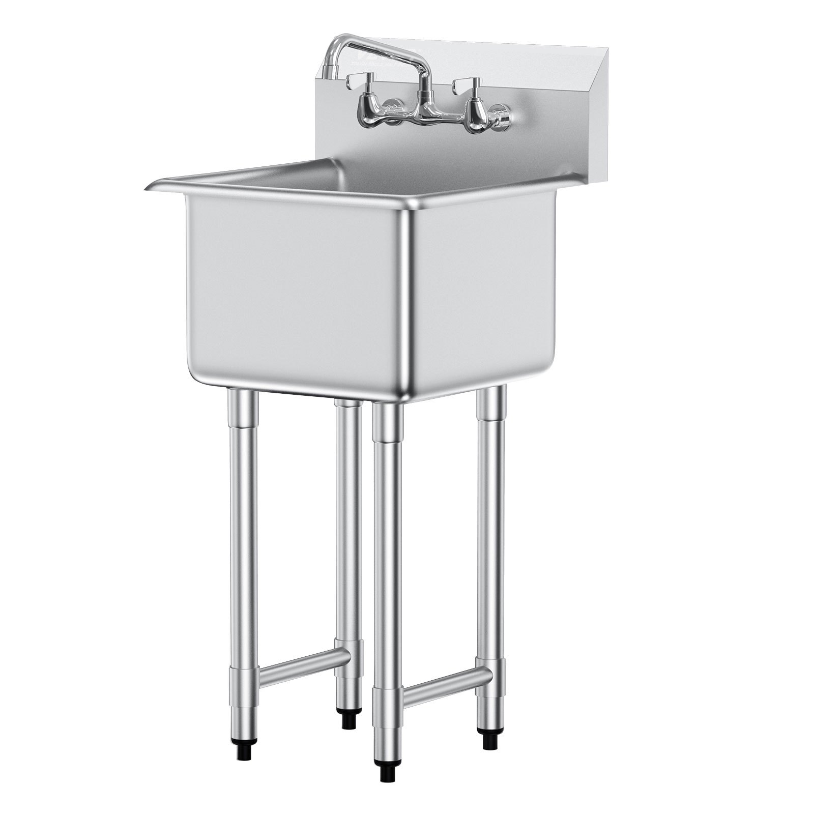 VEVOR Fregadero de Acero Inoxidable, Fregadero de Pedestal Pequeño de 1 Seno, 38x38 cm con Grifo y Patas, Fregadero Comercial para Garaje, Restaurante, Cocina, Lavadero