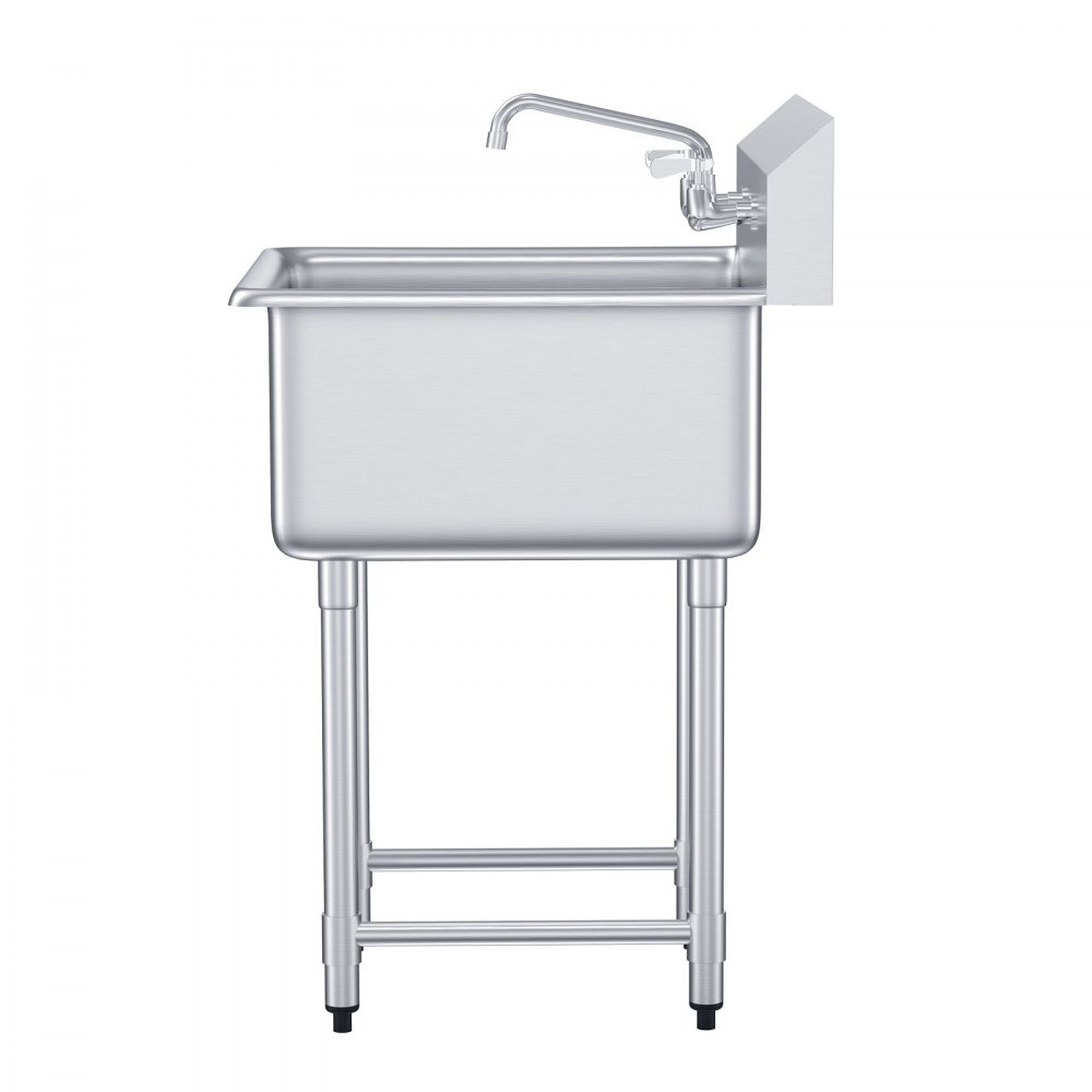 VEVOR Fregadero de acero inoxidable, fregadero de pedestal pequeño de 24,0 x 24,0 pulgadas, con grifo y patas, fregadero comercial para garaje, restaurante, cocina, lavadero