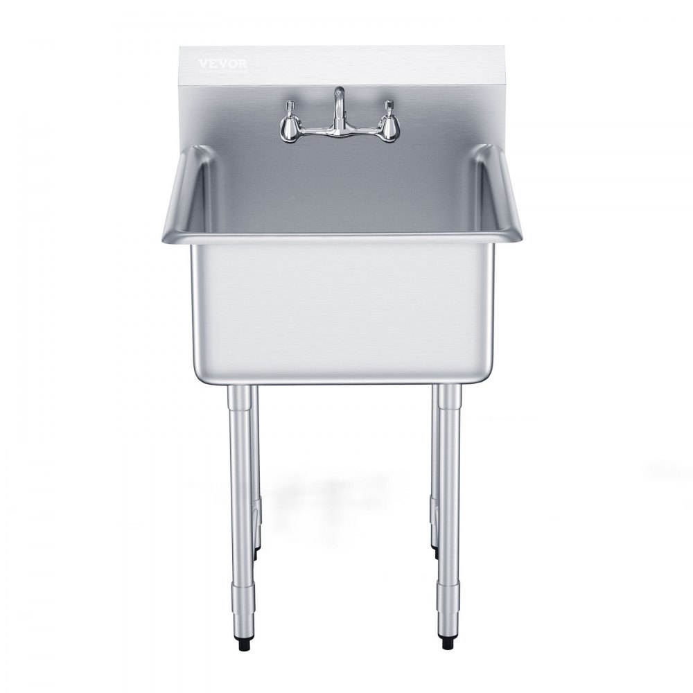 VEVOR Fregadero de acero inoxidable, fregadero de pedestal pequeño de 24,0 x 24,0 pulgadas, con grifo y patas, fregadero comercial para garaje, restaurante, cocina, lavadero