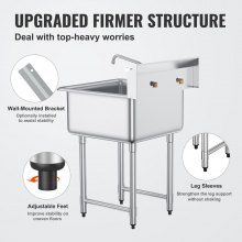 VEVOR Fregadero de acero inoxidable, fregadero de pedestal pequeño de 24,0 x 24,0 pulgadas, con grifo y patas, fregadero comercial para garaje, restaurante, cocina, lavadero
