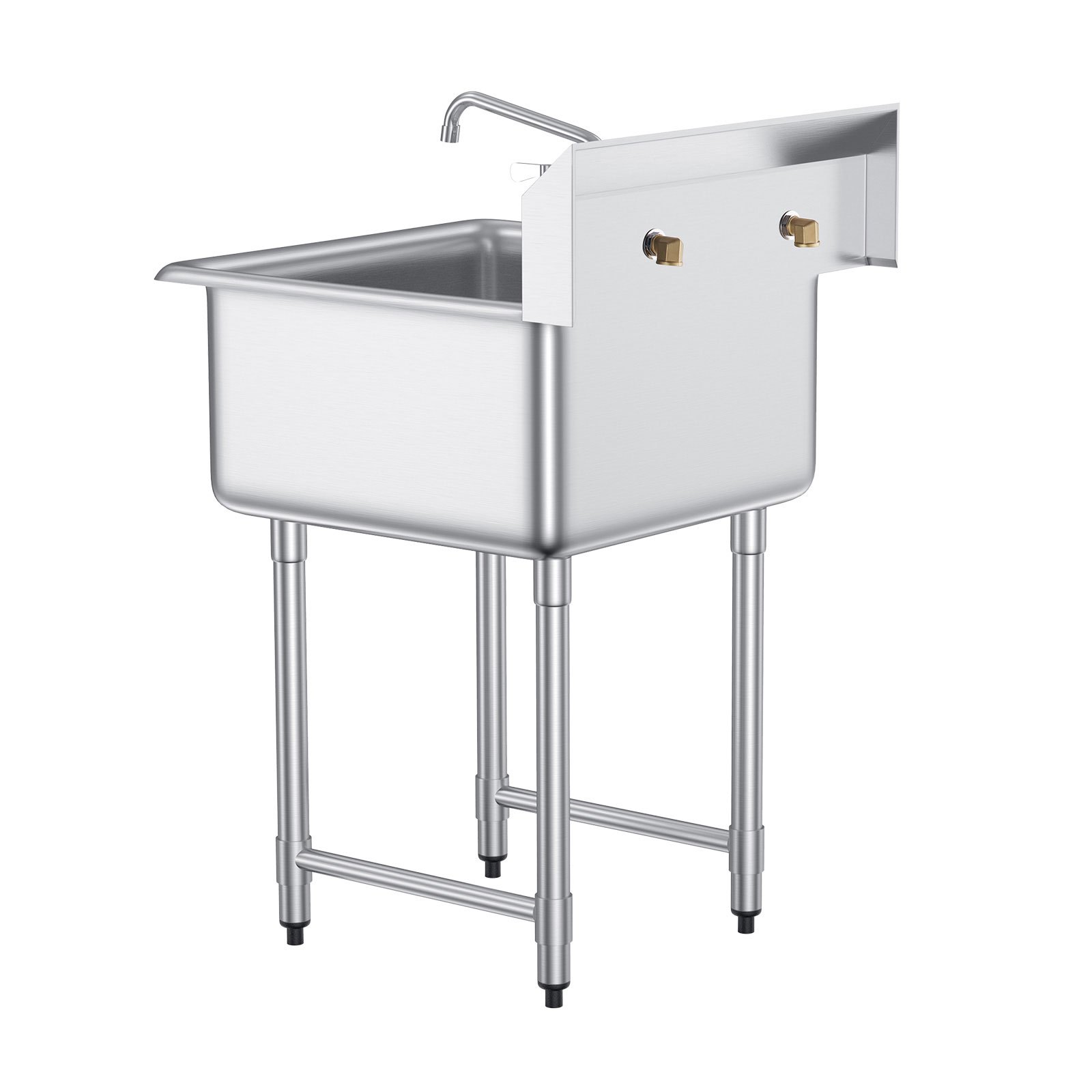 VEVOR Fregadero de acero inoxidable, fregadero de pedestal pequeño de 24,0 x 24,0 pulgadas, con grifo y patas, fregadero comercial para garaje, restaurante, cocina, lavadero