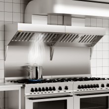 VEVOR Campana extractora comercial de 9 pies para camión de alimentos, capó de remolque de acero inoxidable 201 con 4 rejillas de filtro de aceite extraíbles en forma de U, campana de ventilación