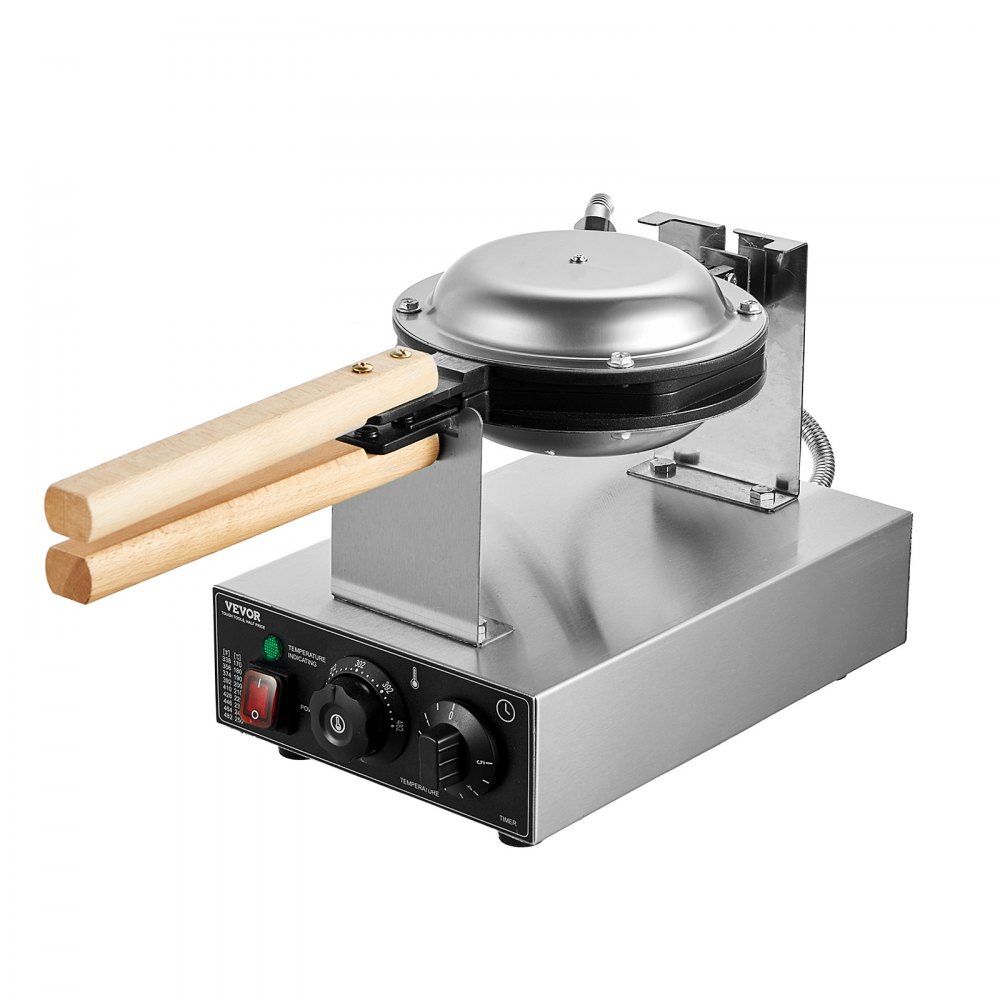 VEVOR Máquina para Hacer Gofres con Burbujas, 1400 W, Acero Inoxidable Antiadherente, Control Temperatura y Tiempo, Mango de Madera, para Restaurantes, Panaderías, 593 x 220 x 268 mm, Plata, 1P