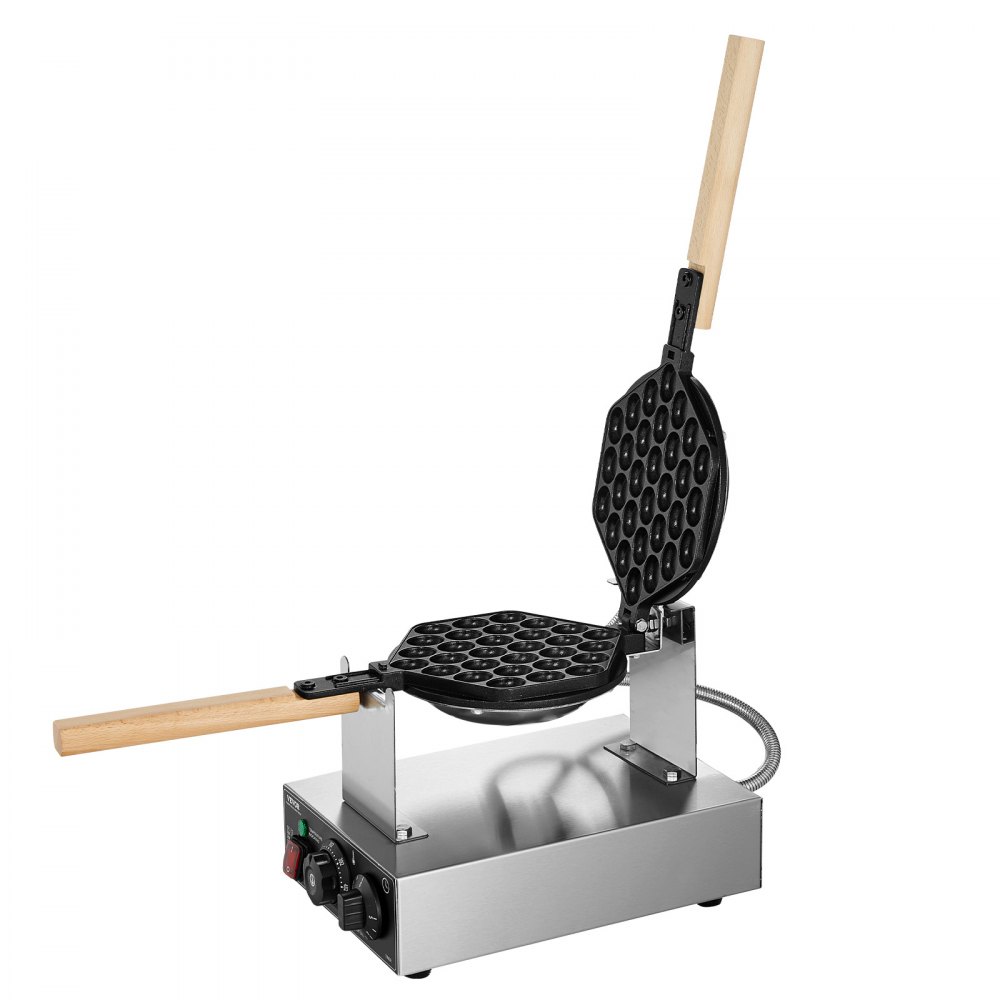VEVOR Máquina para Hacer Gofres con Burbujas, 1400 W, Acero Inoxidable Antiadherente, Control Temperatura y Tiempo, Mango de Madera, para Restaurantes, Panaderías, 593 x 220 x 268 mm, Plata, 1P