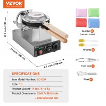 VEVOR Máquina para Hacer Waffles con Burbujas y Huevos 1400 W 593 x 220 x 268 mm