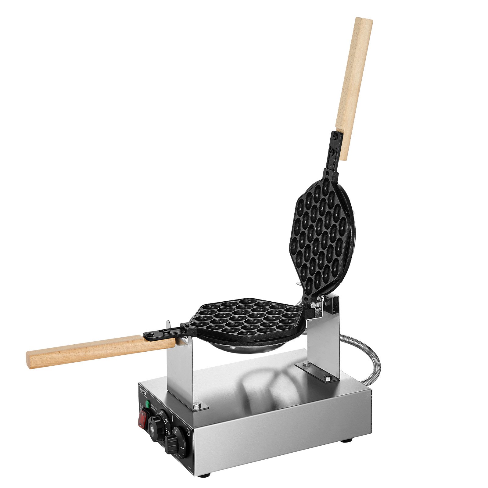 VEVOR Máquina para Hacer Gofres con Burbujas, 1400 W, Acero Inoxidable Antiadherente, Control Temperatura y Tiempo, Mango de Madera, para Restaurantes, Panaderías, 593 x 220 x 268 mm, Plata, 1P