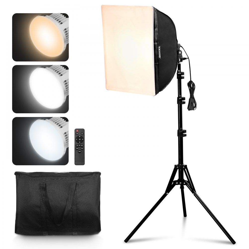 VEVOR Kit de Iluminación Softbox de 400 x 400mm 3000-6500 K Ajustable para Tomas