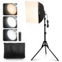 VEVOR Kit de Iluminación Softbox de 400x400mm con Bombillas LED de 45 W, Temperatura de Color Ajustable de 3000-6500 K, Trípode, Control Remoto para Fotografía, Grabación de Video, Transmisión en Vivo