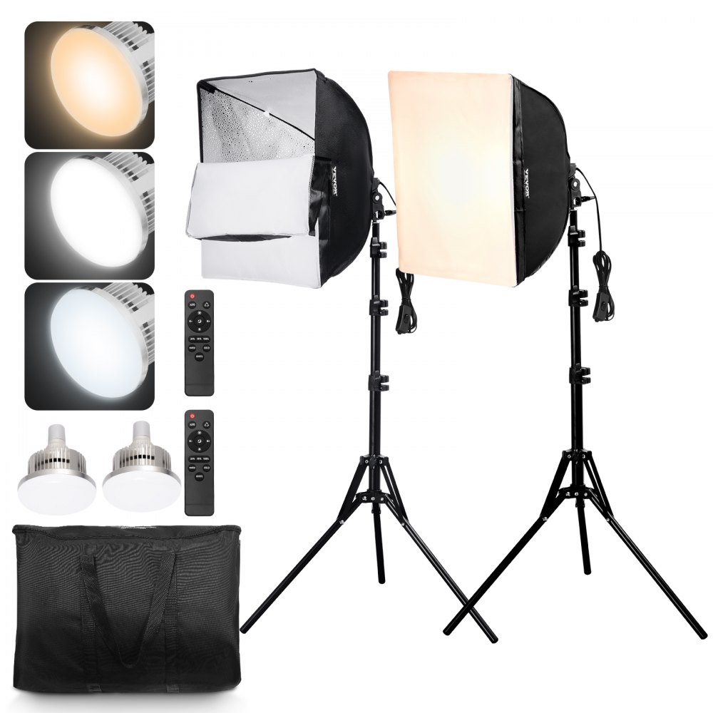 VEVOR 2 PCS Kit de Iluminación Softbox de 400 x 400mm con Bombillas LED de 45 W