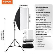 VEVOR 2 PCS Kit de Iluminación Softbox de 500x700mm con Bombillas LED 30W 5500K