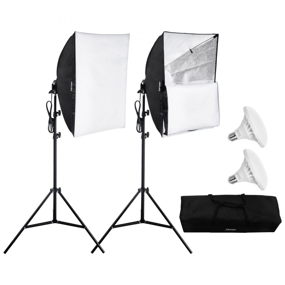 VEVOR Kit de Iluminación Softbox de 600 x 600 mm con Bombillas LED de 30 W, 5500 K, Luz Similar a la Natural, Trípode Ajustable, Luces para fotografía, Grabación de Video, Transmisión en Vivo