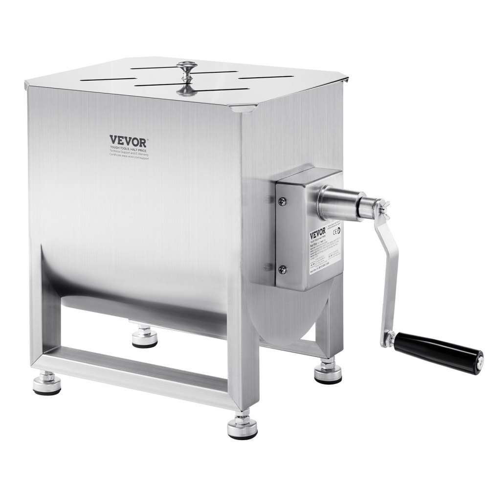 VEVOR Mezcladora de Carne Manual Tanque 30 L Equipo de Procesamiento de Carne Mezcla Máxima 20,4 kg Mezcladora de Salchichas de Acero Inoxidable Batidora de Carne con Tapa, Reductor de Engranajes