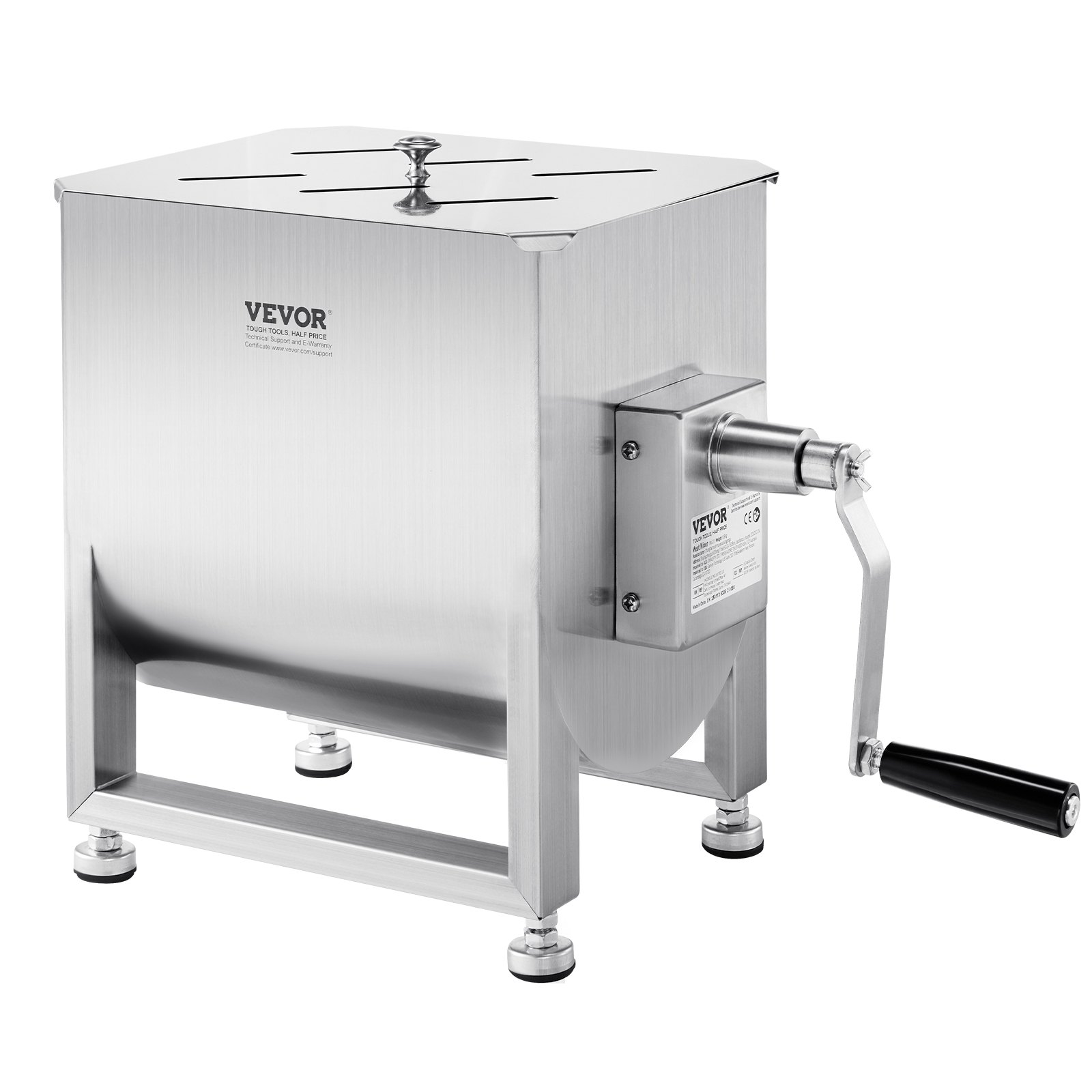 VEVOR Mezcladora de Carne Manual Tanque 30 L Equipo de Procesamiento de Carne Mezcla Máxima 20,4 kg Mezcladora de Salchichas de Acero Inoxidable Batidora de Carne con Tapa, Reductor de Engranajes