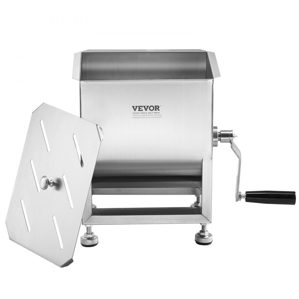 VEVOR Mezcladora de Carne Manual de Acero Inoxidable, Equipo de Procesamiento de Carne con Tanque Fijo de 10 L, Batidora de Carne Capacidad Máxima de 6,8 kg, Mezcladora de Salchichas con Tapa y Asa