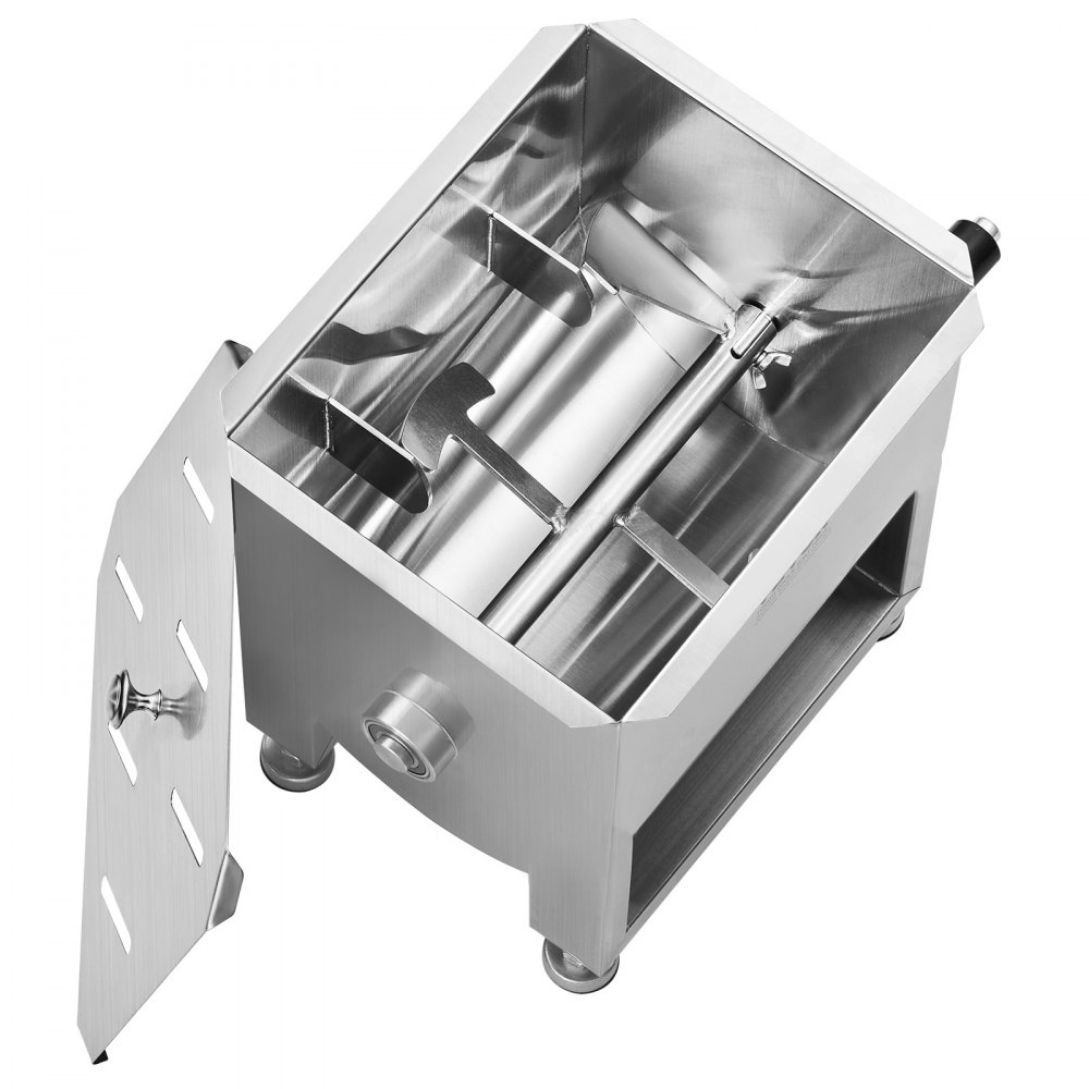 VEVOR Mezcladora de Carne Manual de Acero Inoxidable, Equipo de Procesamiento de Carne con Tanque Fijo de 10 L, Batidora de Carne Capacidad Máxima de 6,8 kg, Mezcladora de Salchichas con Tapa y Asa