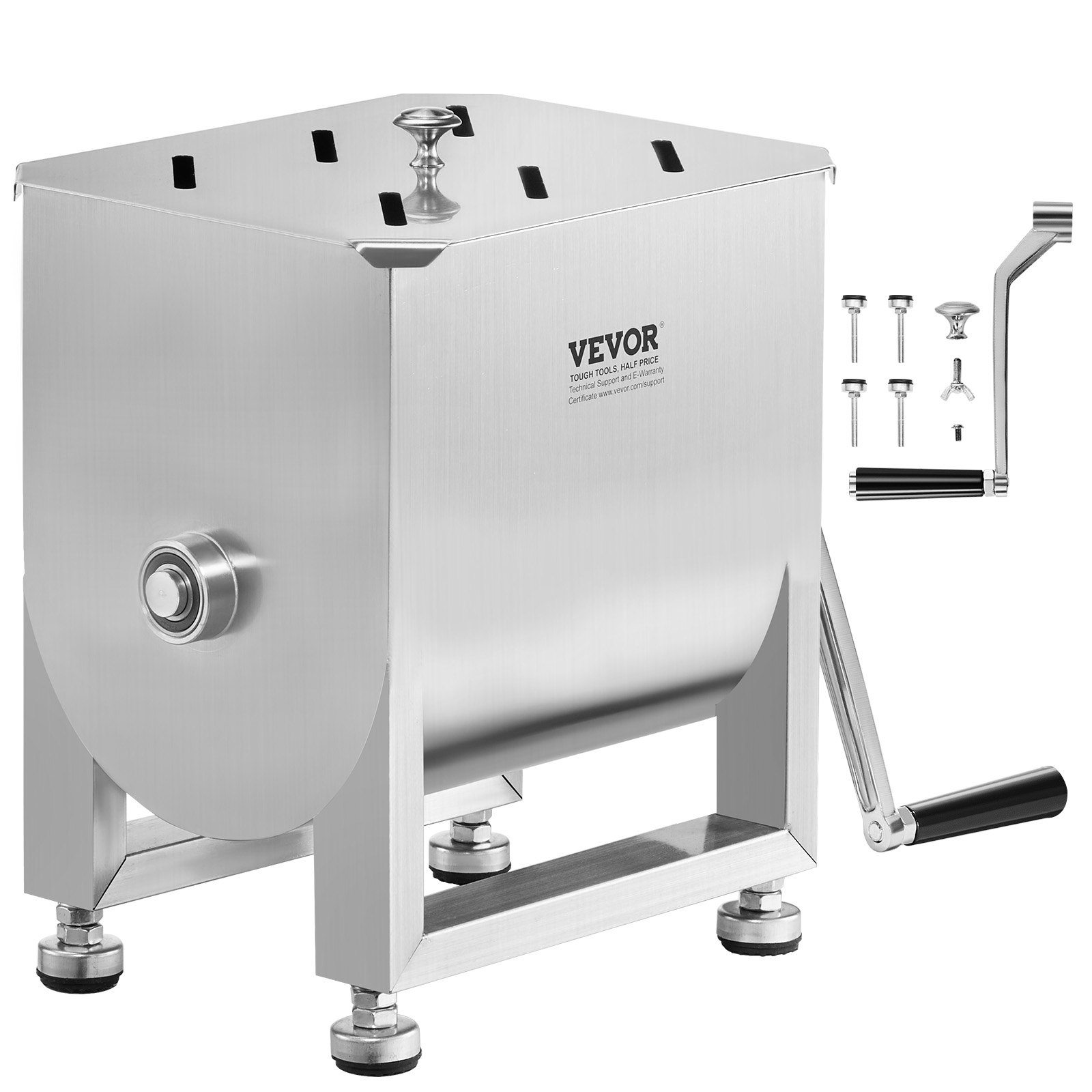 VEVOR Mezcladora de Carne Manual de Acero Inoxidable, Equipo de Procesamiento de Carne con Tanque Fijo de 10 L, Batidora de Carne Capacidad Máxima de 6,8 kg, Mezcladora de Salchichas con Tapa y Asa