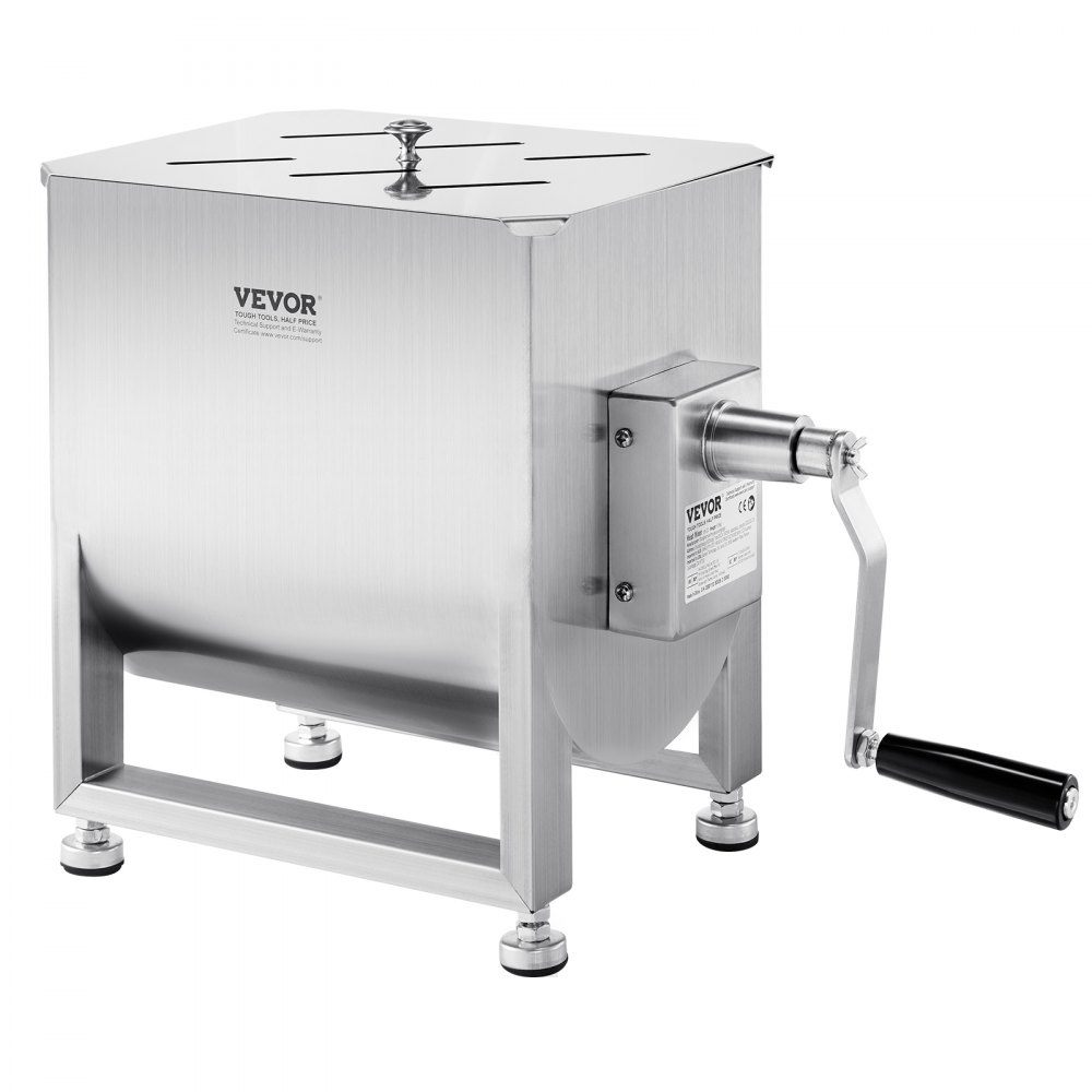 VEVOR Mezcladora de Carne Manual Tanque de 20 L, Equipo de Procesamiento de Carne, Capacidad Máxima de Mezcla de 13,6 kg, Mezcladora de Salchichas de Acero Inoxidable con Tapa, Caja de Engranajes