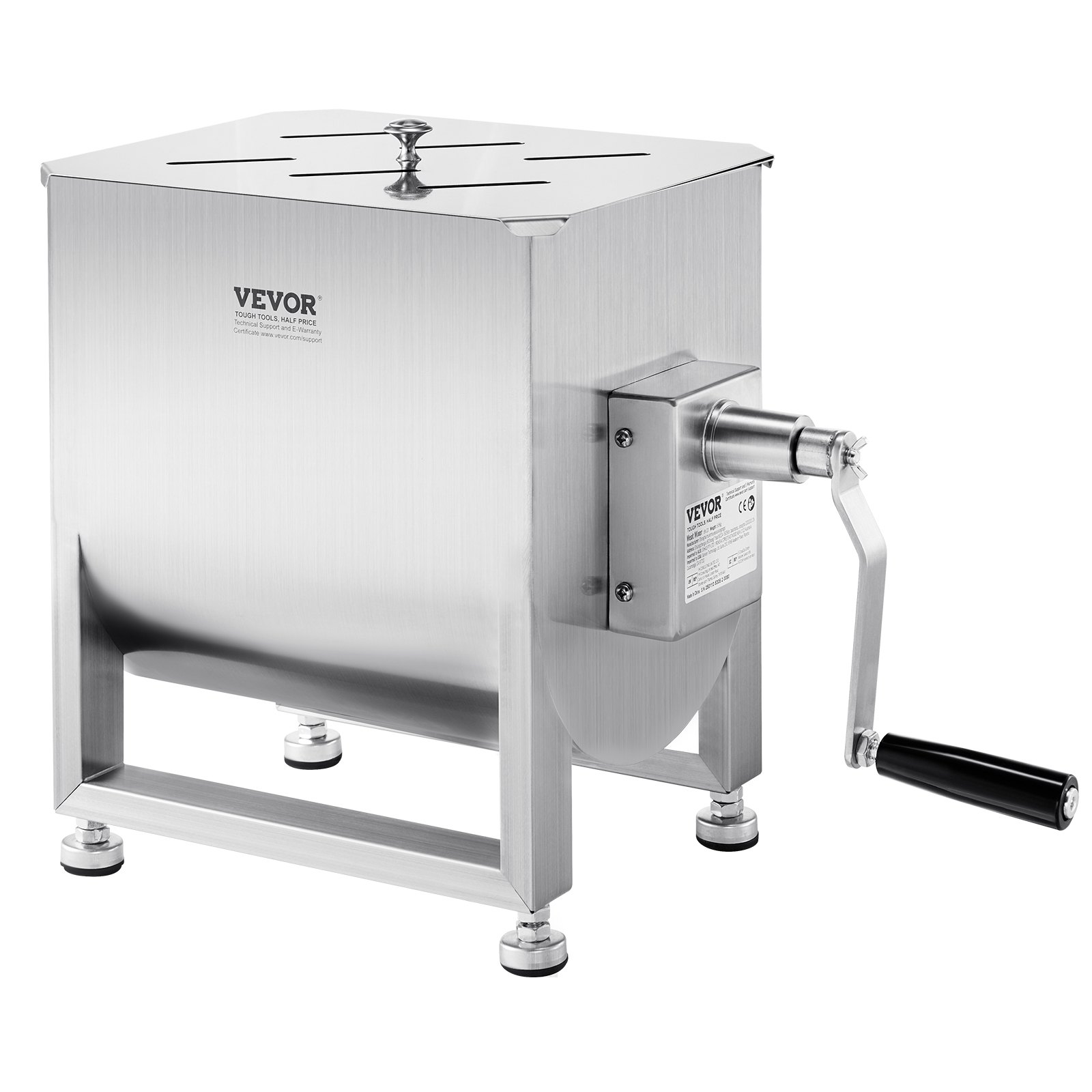 VEVOR Mezcladora de Carne Manual Tanque de 20 L, Equipo de Procesamiento de Carne, Capacidad Máxima de Mezcla de 13,6 kg, Mezcladora de Salchichas de Acero Inoxidable con Tapa, Caja de Engranajes