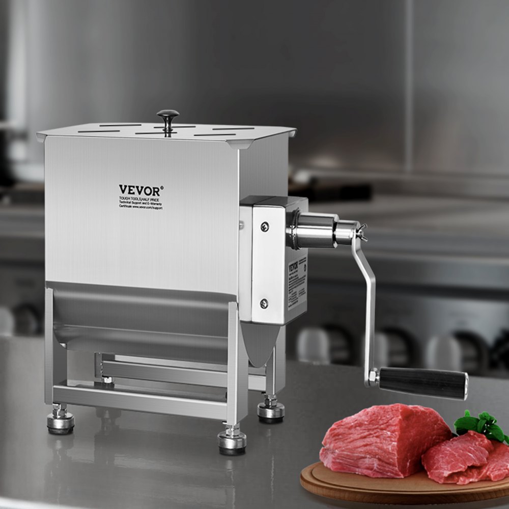 VEVOR Mezcladora de Carne Manual Tanque de 10 L, Equipo de Procesamiento de Carne, Capacidad Máxima de Mezcla de 6,8 kg, Mezcladora de Salchichas de Acero Inoxidable con Tapa, Caja de Engranajes