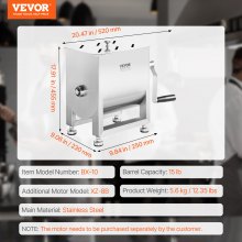VEVOR Mezcladora de Carne Manual Tanque 15L Mezcla Máxima 7kg para Salchichas