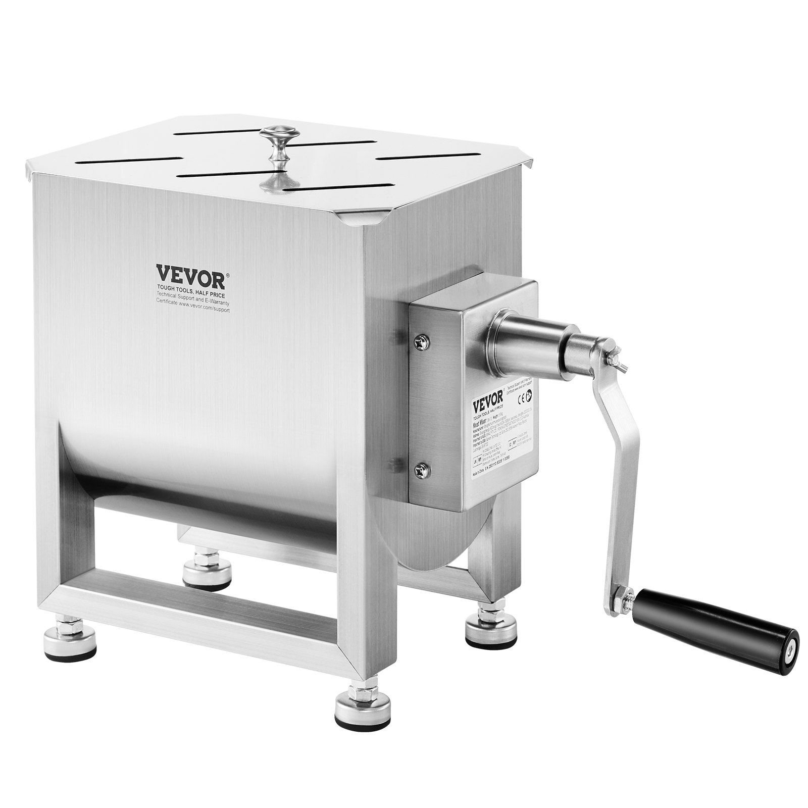 VEVOR Mezcladora de Carne Manual Tanque de 10 L, Equipo de Procesamiento de Carne, Capacidad Máxima de Mezcla de 6,8 kg, Mezcladora de Salchichas de Acero Inoxidable con Tapa, Caja de Engranajes