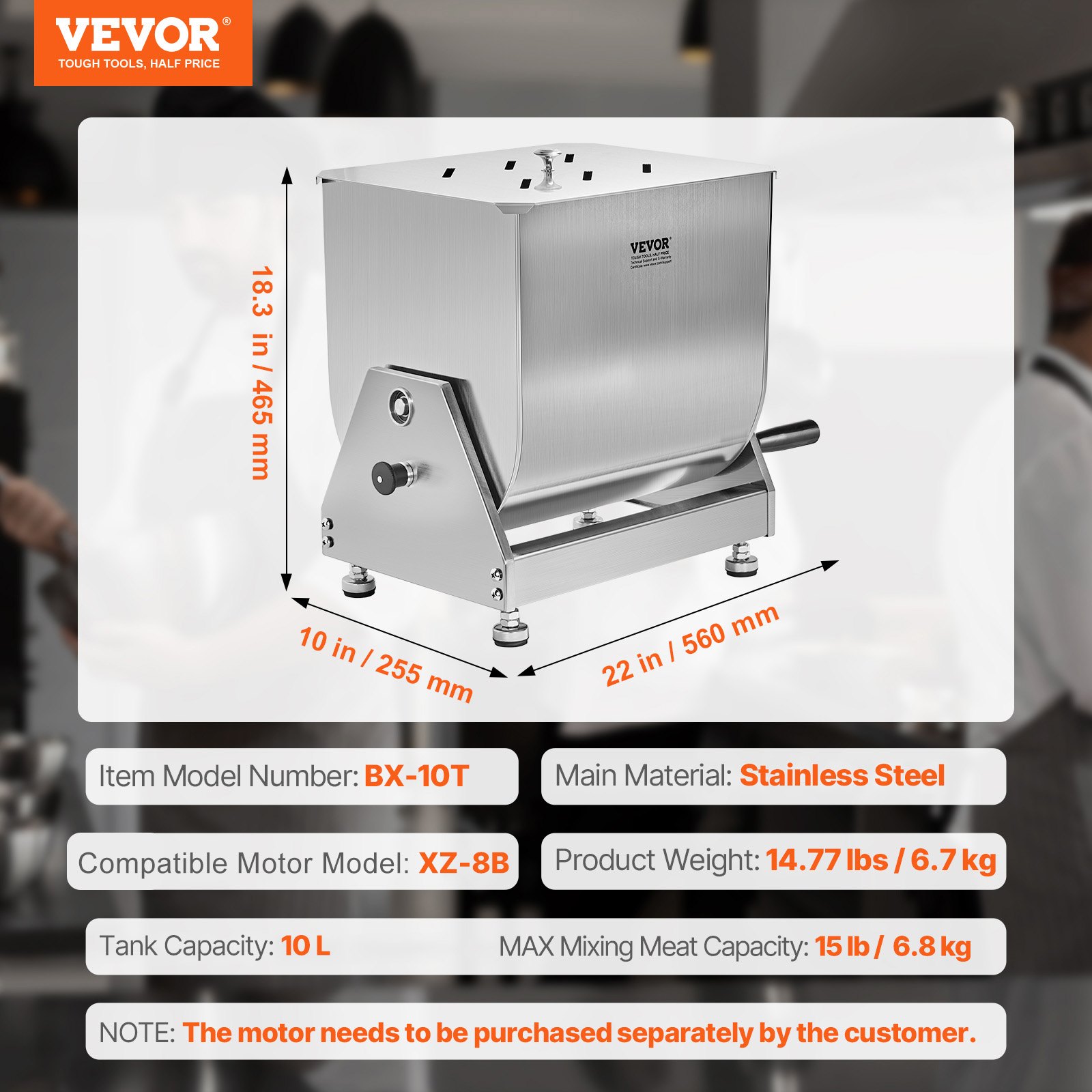 VEVOR Mezcladora de Carne Manual Tanque Basculante Equipo de Procesamiento de Carne Mezcla Máxima de 6,8 kg Mezcladora de Salchichas de Acero Inoxidable con Tapa, Manija, Reductor de Engranajes